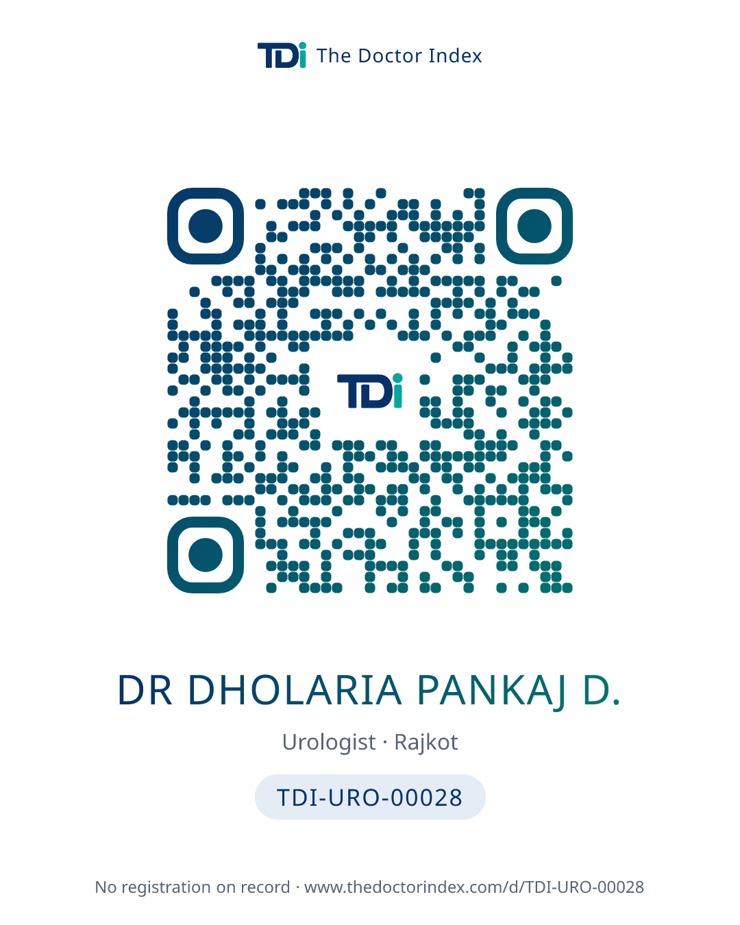 QR card for Dr Dholaria Pankaj D., TDI-URO-00028