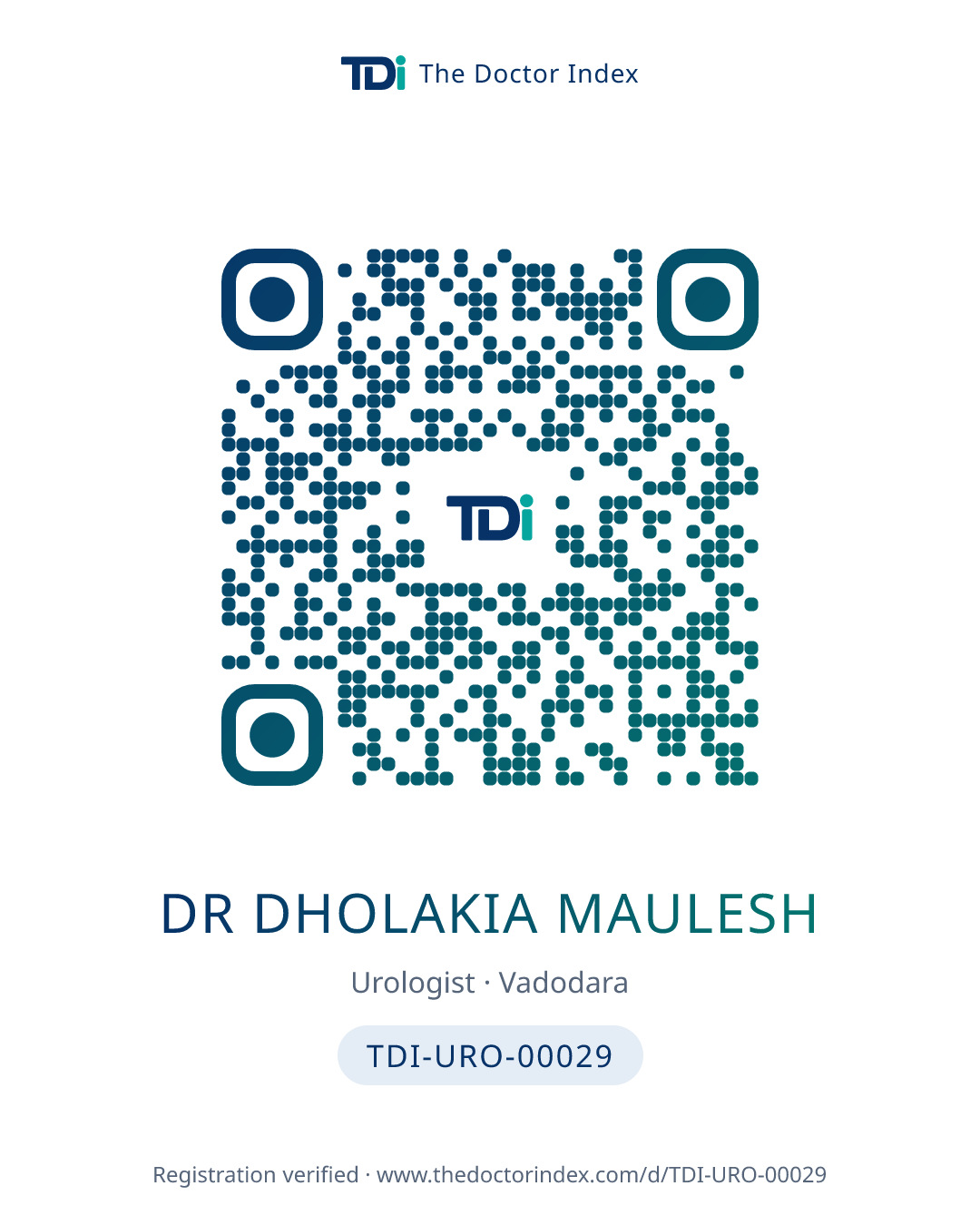 QR card for Dr Dholakia Maulesh, TDI-URO-00029