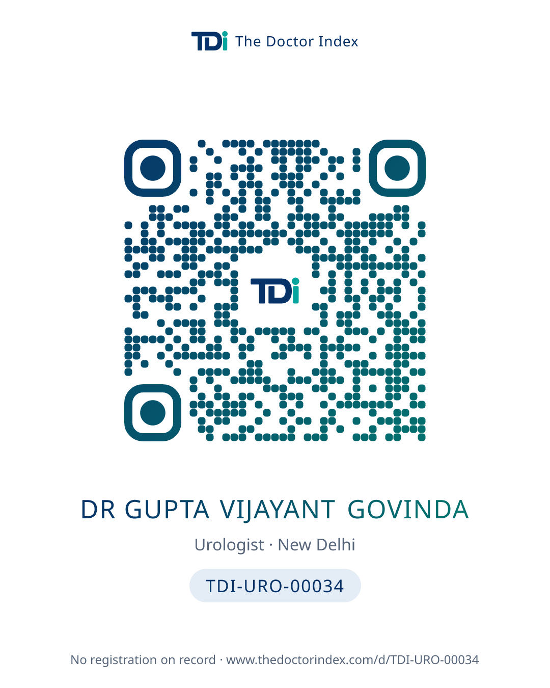 QR card for Dr Gupta Vijayant Govinda, TDI-URO-00034