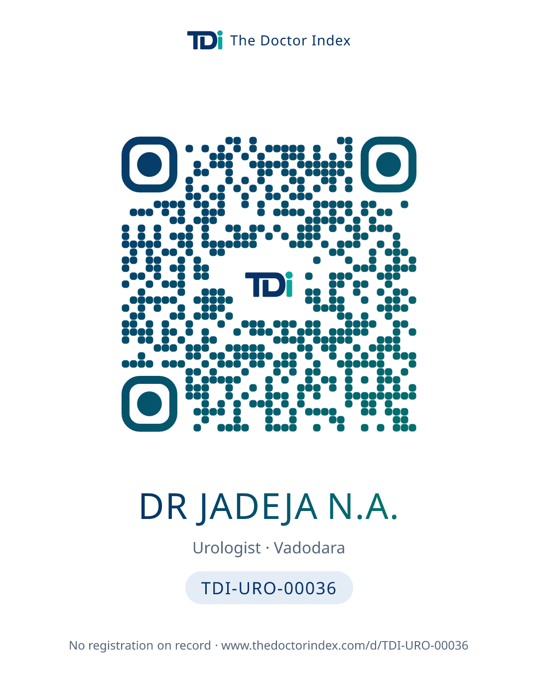 QR card for Dr Jadeja N.A., TDI-URO-00036