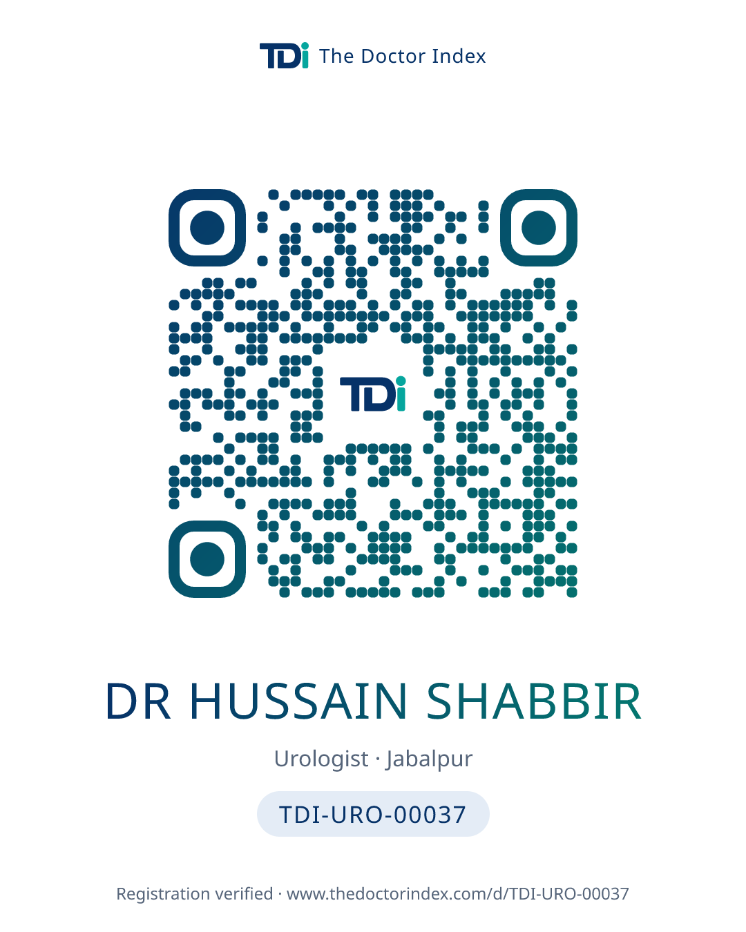 QR card for Dr Hussain Shabbir, TDI-URO-00037