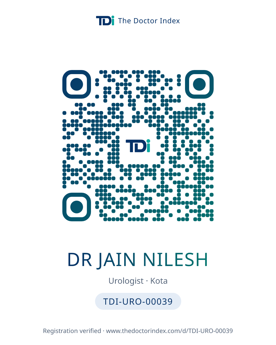 QR card for Dr Jain Nilesh, TDI-URO-00039