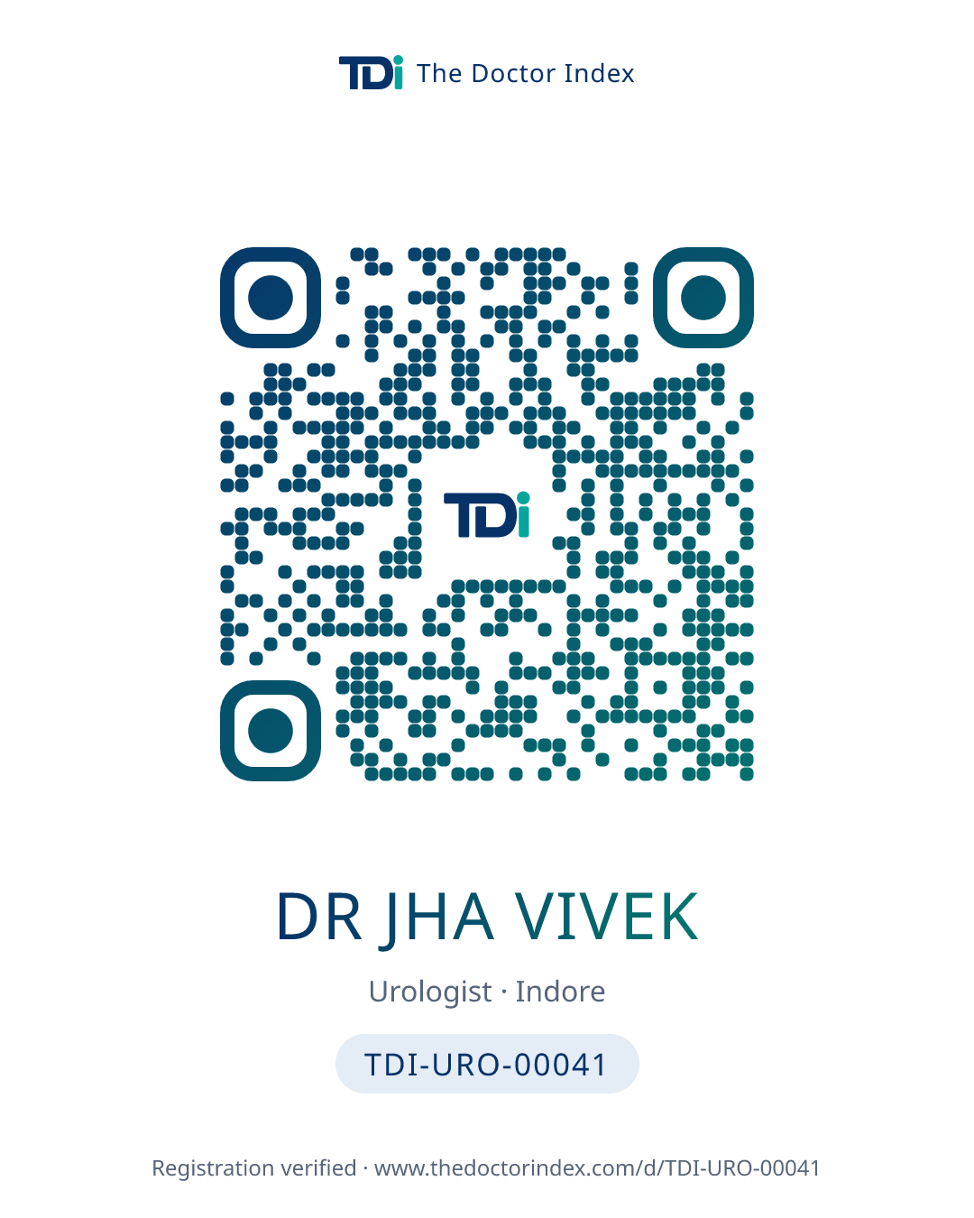 QR card for Dr Jha Vivek, TDI-URO-00041