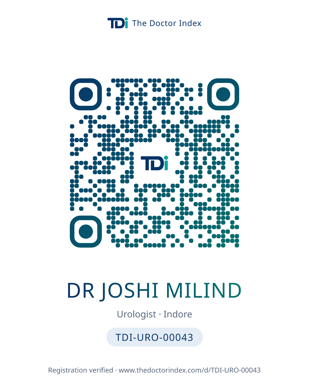 QR card for Dr Joshi Milind, TDI-URO-00043