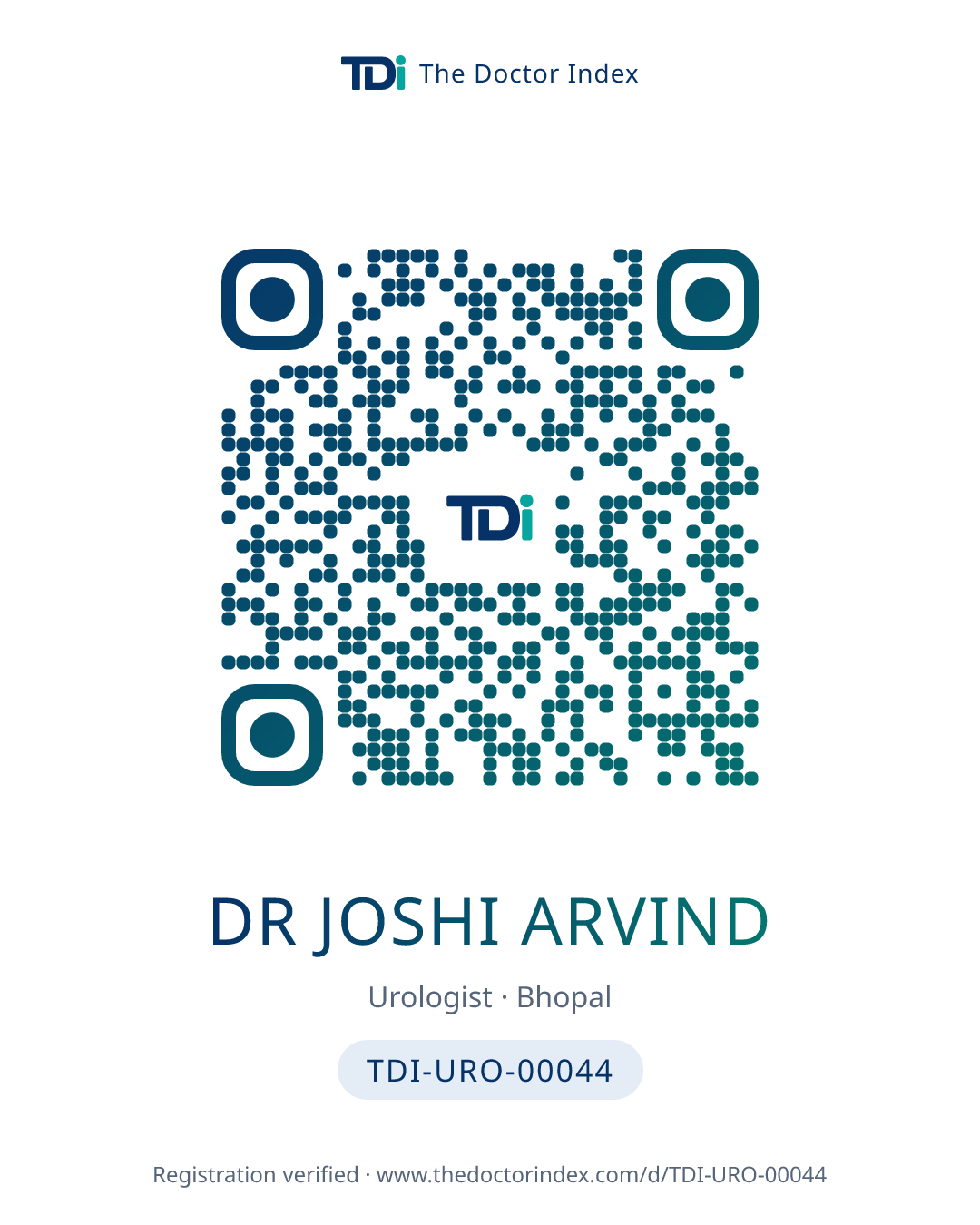 QR card for Dr Joshi Arvind, TDI-URO-00044