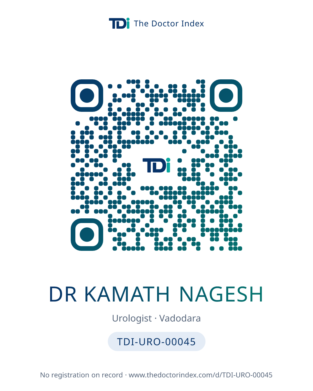 QR card for Dr Kamath Nagesh, TDI-URO-00045