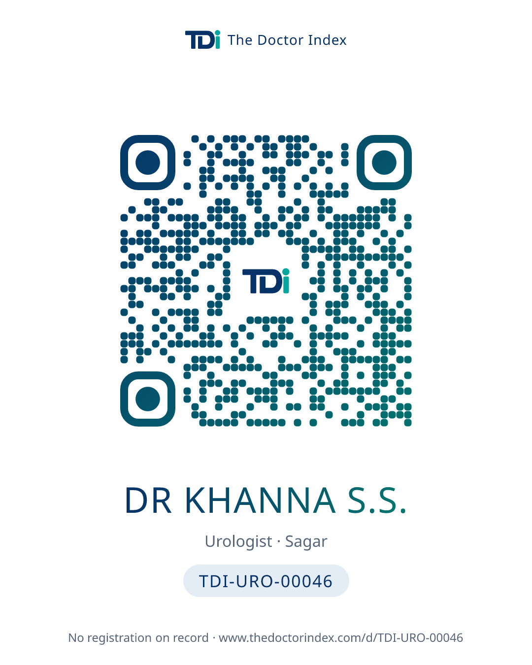 QR card for Dr Khanna S.S., TDI-URO-00046