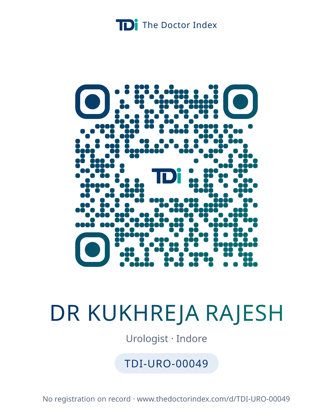 QR card for Dr Kukhreja Rajesh, TDI-URO-00049