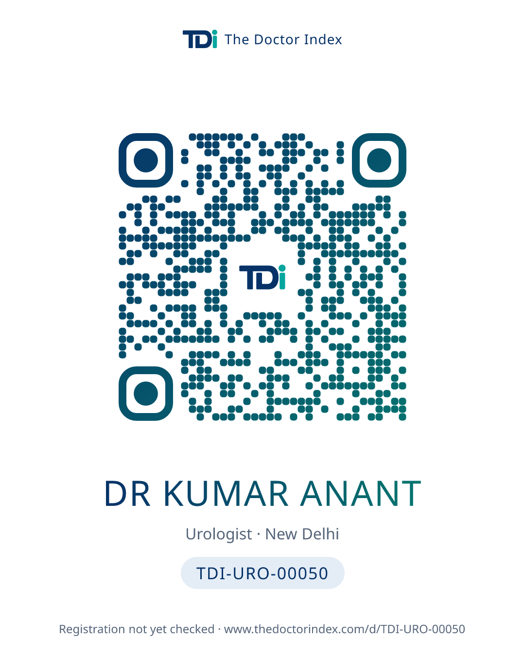 QR card for Dr Kumar Anant, TDI-URO-00050