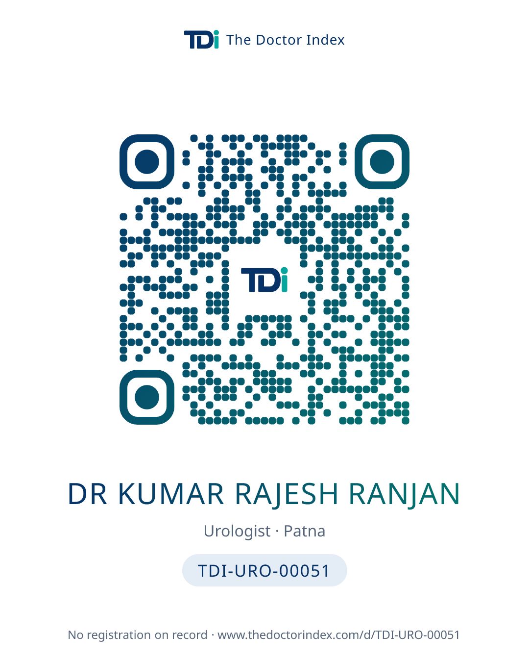 QR card for Dr Kumar Rajesh Ranjan, TDI-URO-00051