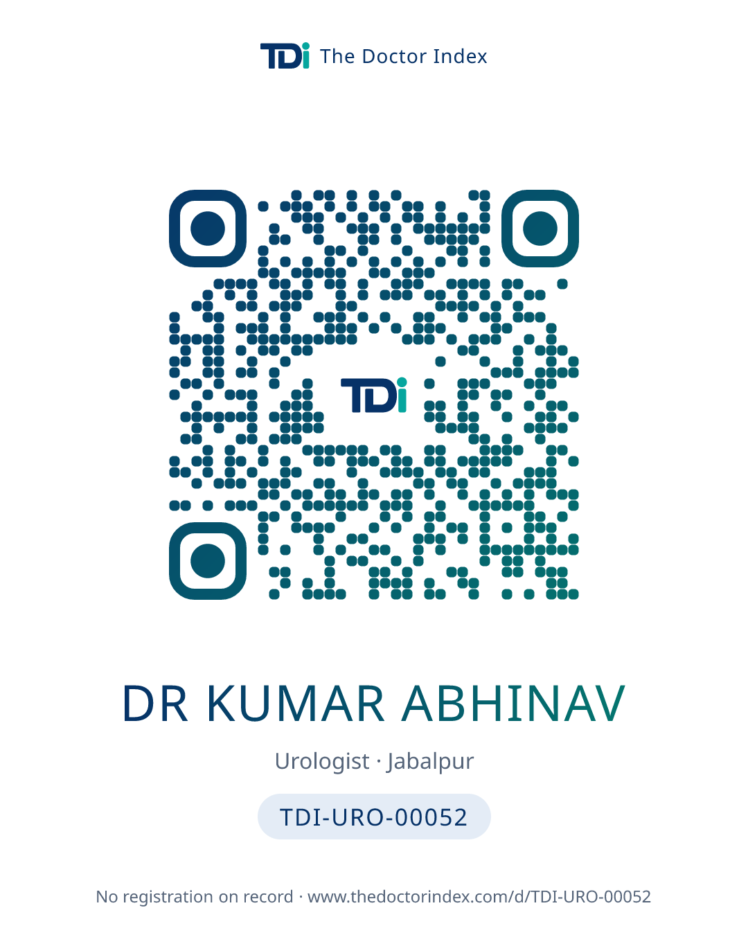 QR card for Dr Kumar Abhinav, TDI-URO-00052