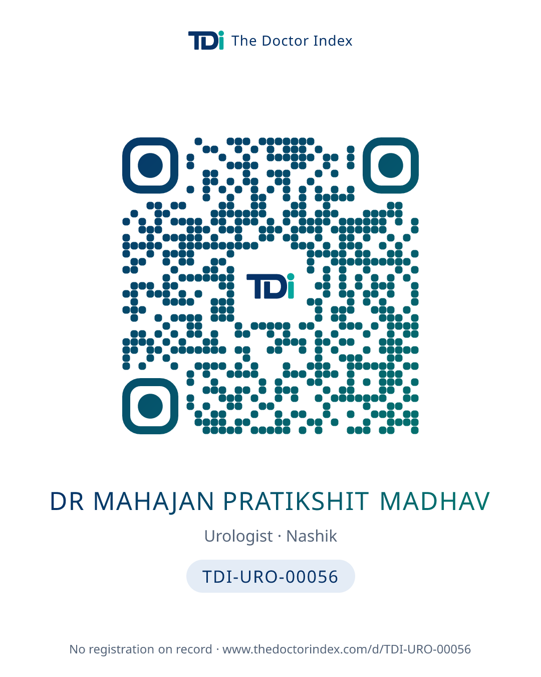 QR card for Dr Mahajan Pratikshit Madhav, TDI-URO-00056