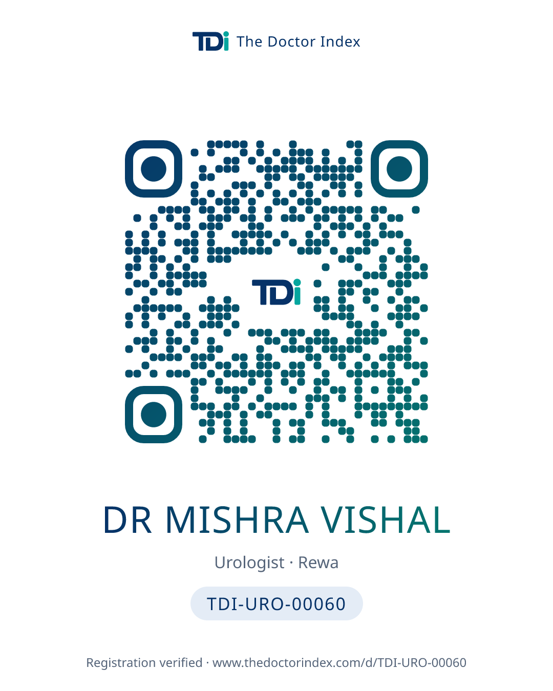 QR card for Dr Mishra Vishal, TDI-URO-00060