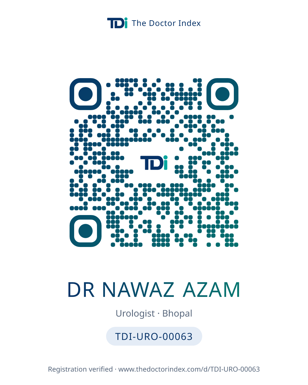 QR card for Dr Nawaz Azam, TDI-URO-00063