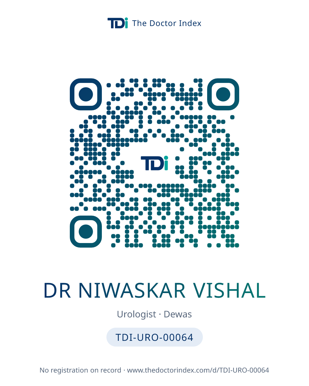 QR card for Dr Niwaskar Vishal, TDI-URO-00064
