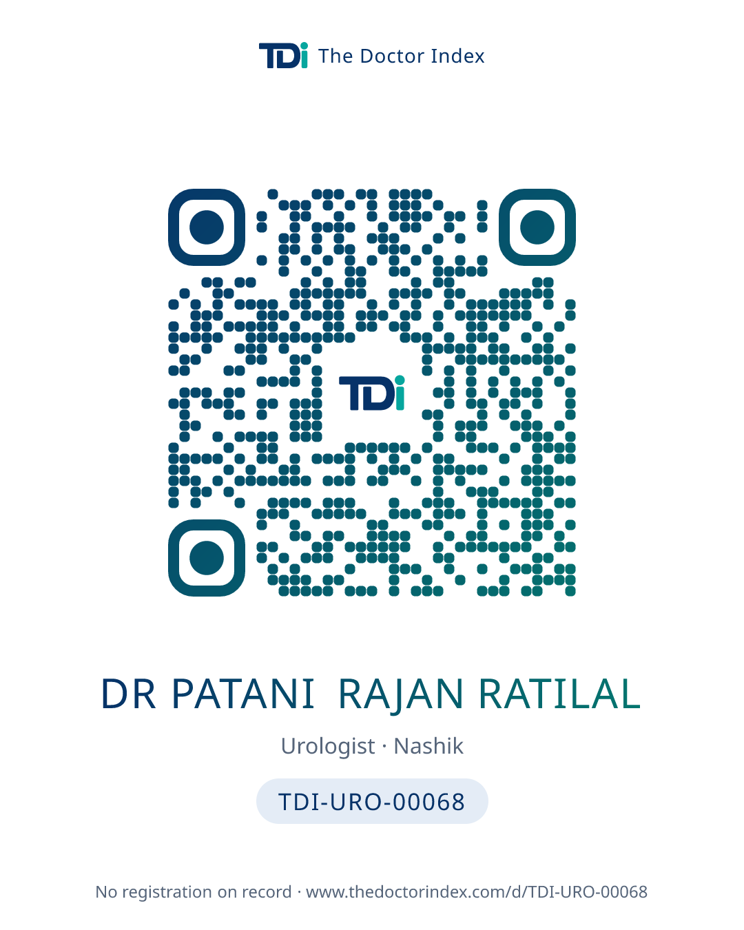 QR card for Dr Patani Rajan Ratilal, TDI-URO-00068