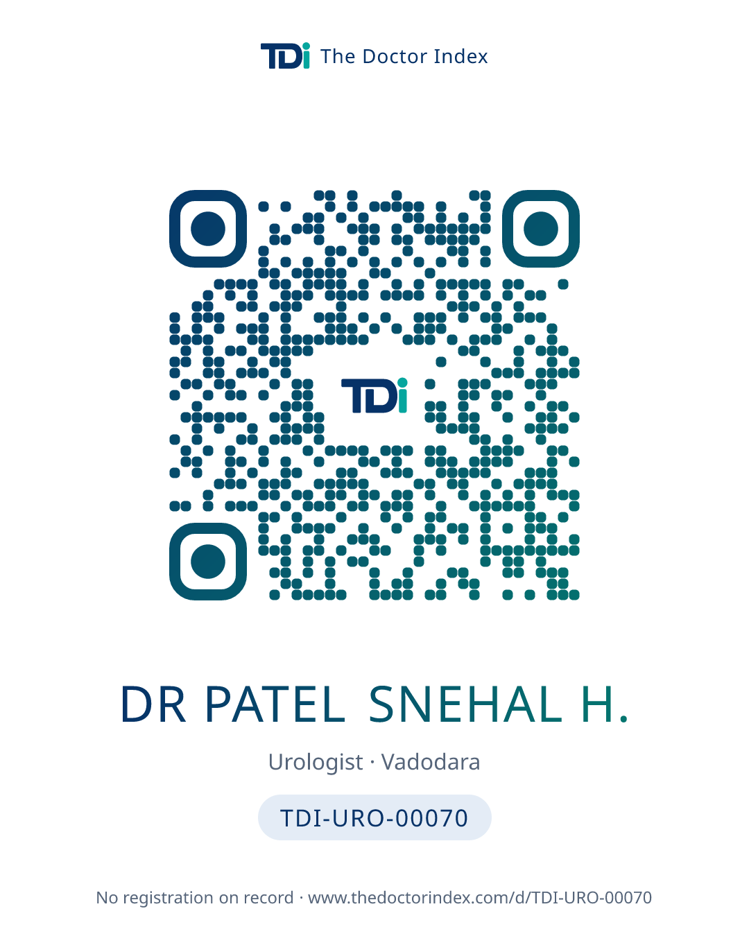 QR card for Dr Patel Snehal H., TDI-URO-00070