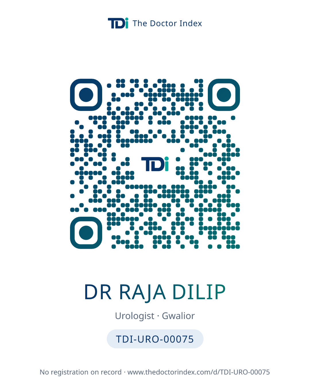 QR card for Dr Raja Dilip, TDI-URO-00075
