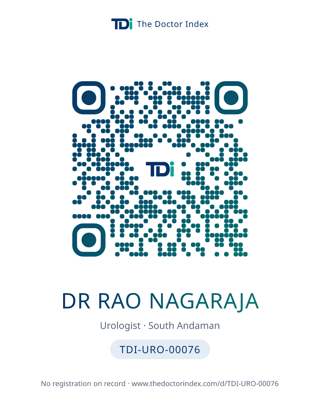 QR card for Dr Rao Nagaraja, TDI-URO-00076