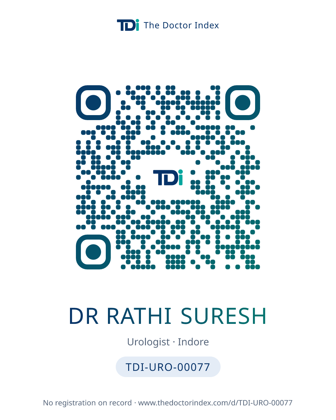 QR card for Dr Rathi Suresh, TDI-URO-00077