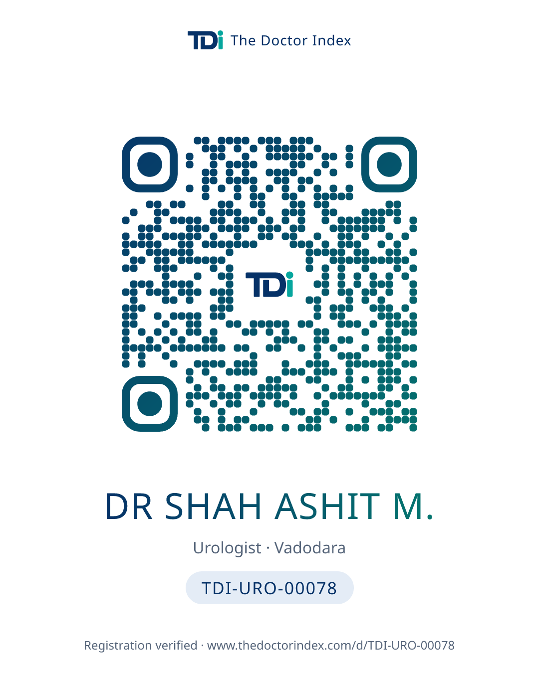 QR card for Dr Shah Ashit M., TDI-URO-00078