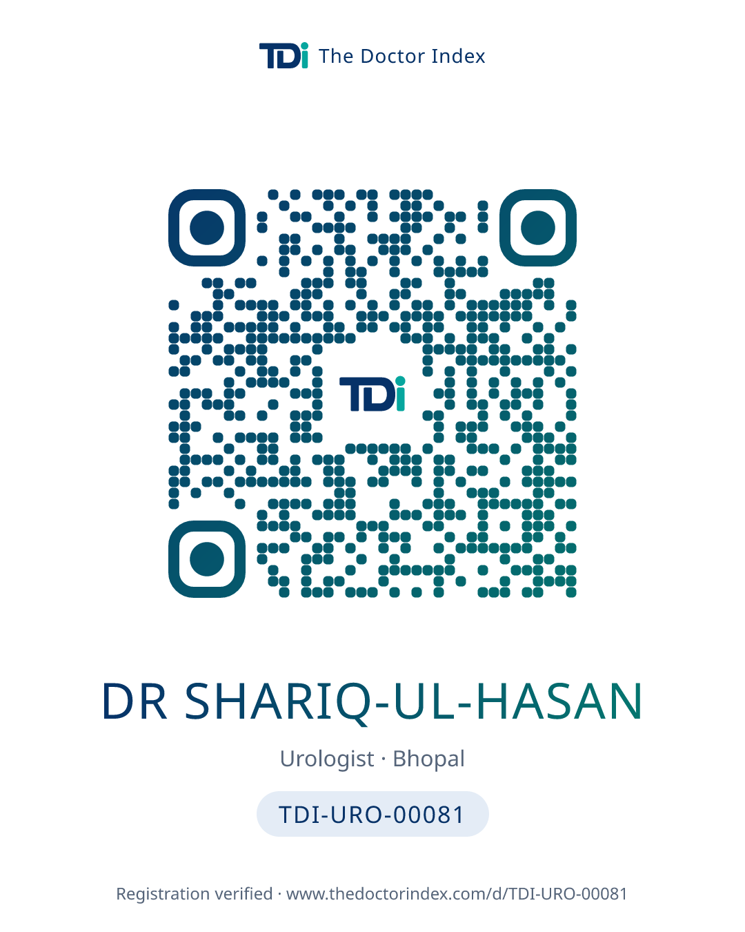 QR card for Dr Shariq-Ul-Hasan, TDI-URO-00081