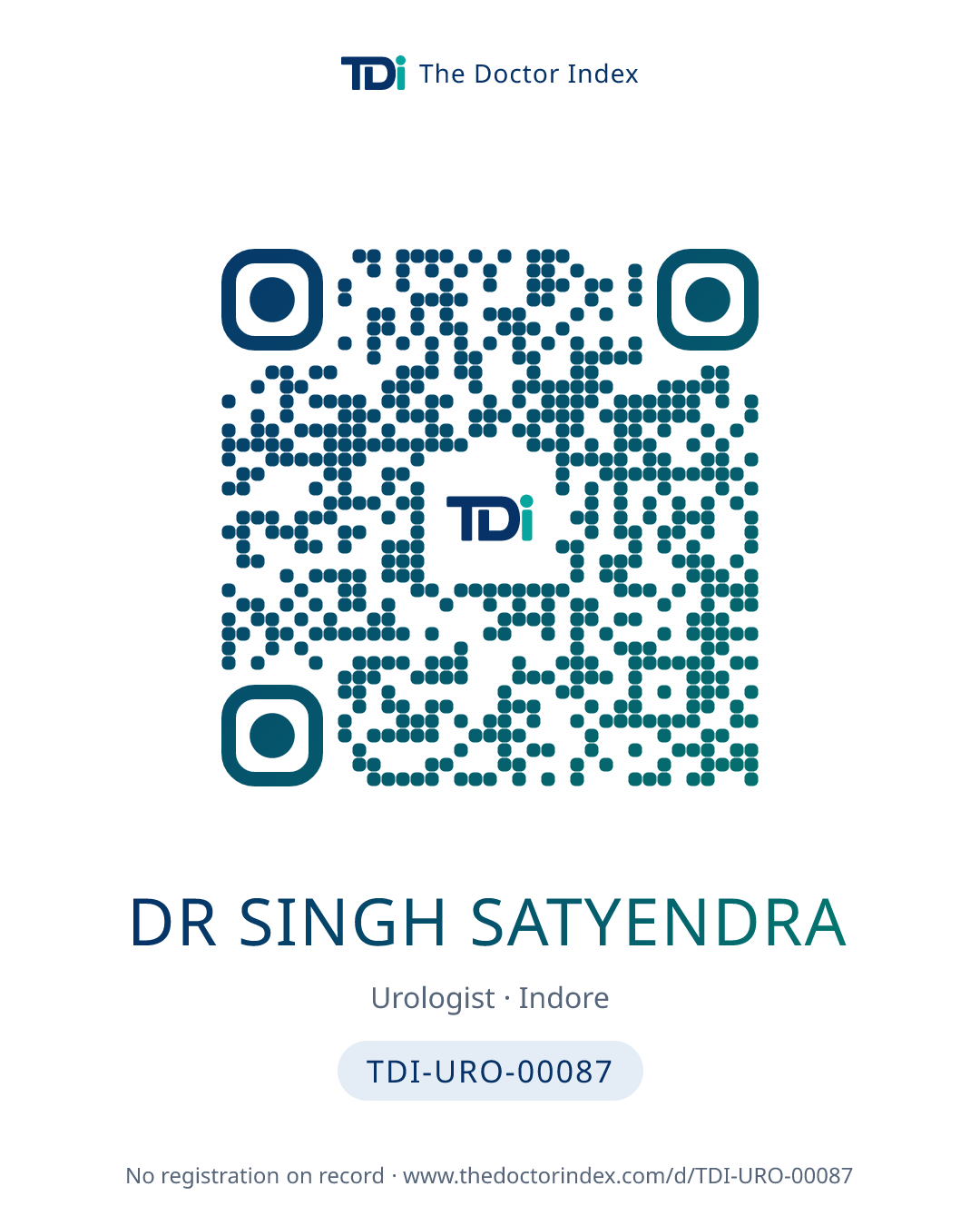 QR card for Dr Singh Satyendra, TDI-URO-00087