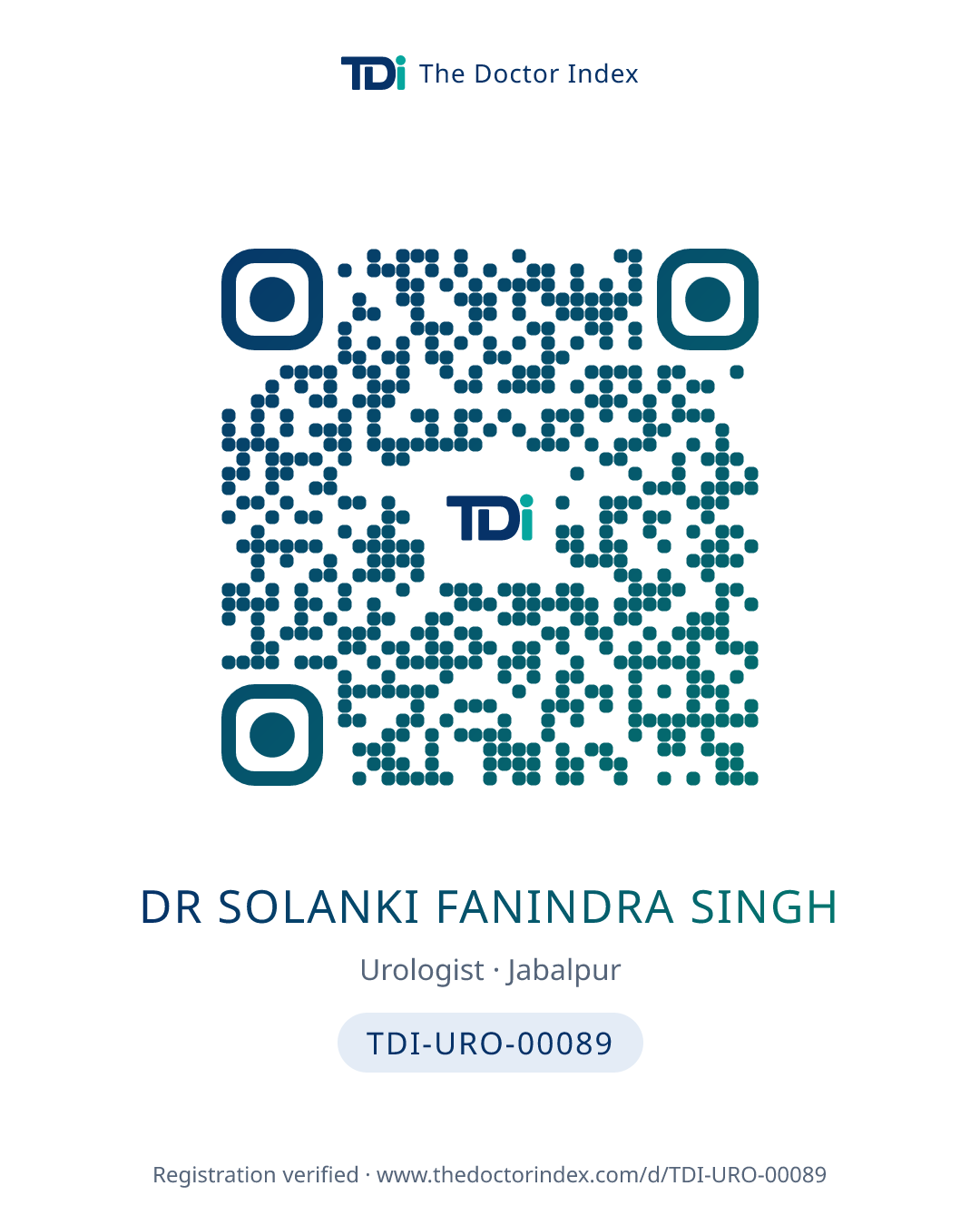 QR card for Dr Solanki Fanindra Singh, TDI-URO-00089