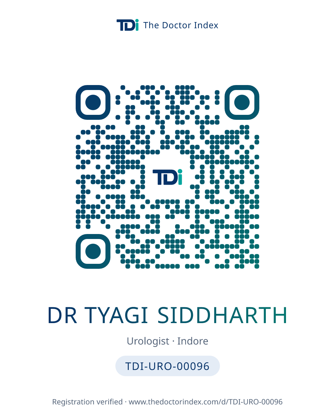QR card for Dr Tyagi Siddharth, TDI-URO-00096