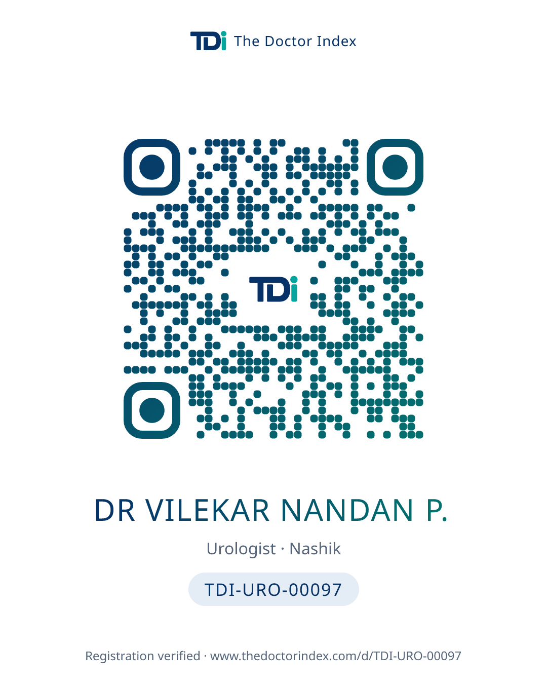 QR card for Dr Vilekar Nandan P., TDI-URO-00097