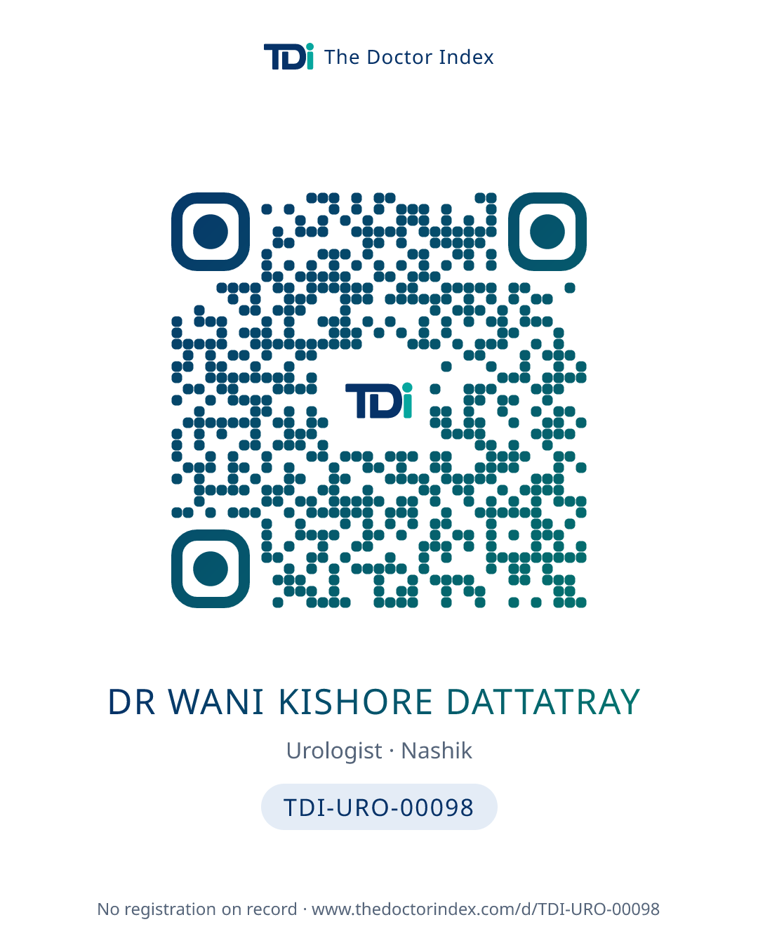 QR card for Dr Wani Kishore Dattatray, TDI-URO-00098