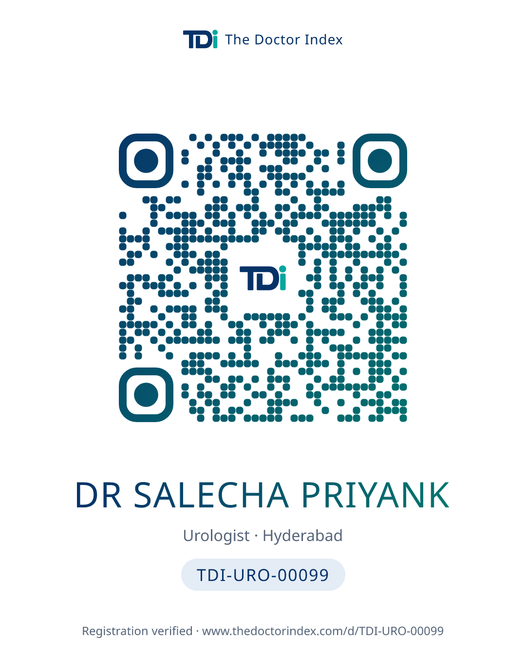 QR card for Dr Salecha Priyank, TDI-URO-00099