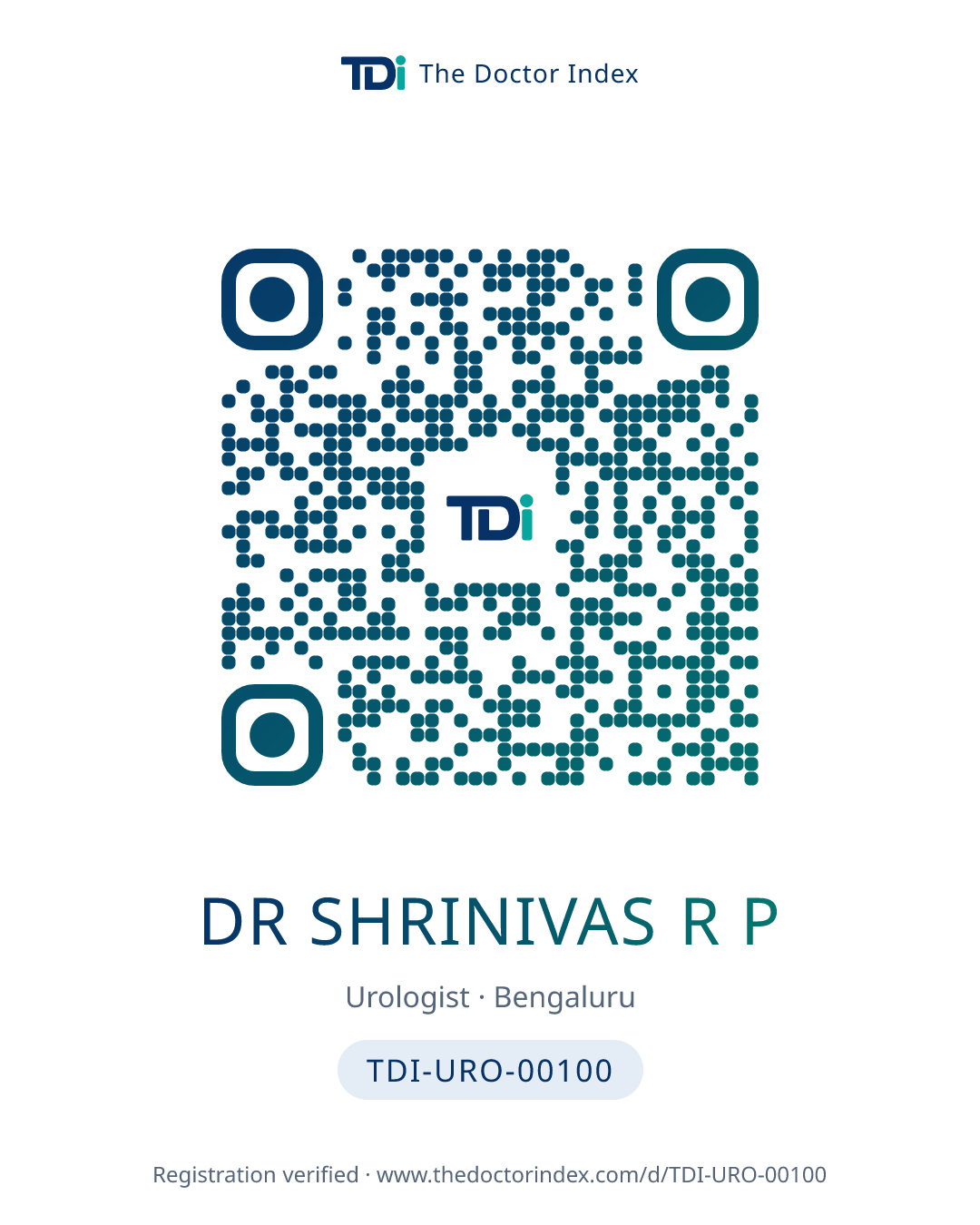 QR card for Dr Shrinivas R P, TDI-URO-00100