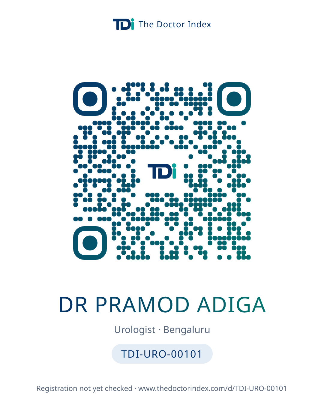 QR card for Dr Pramod Adiga, TDI-URO-00101