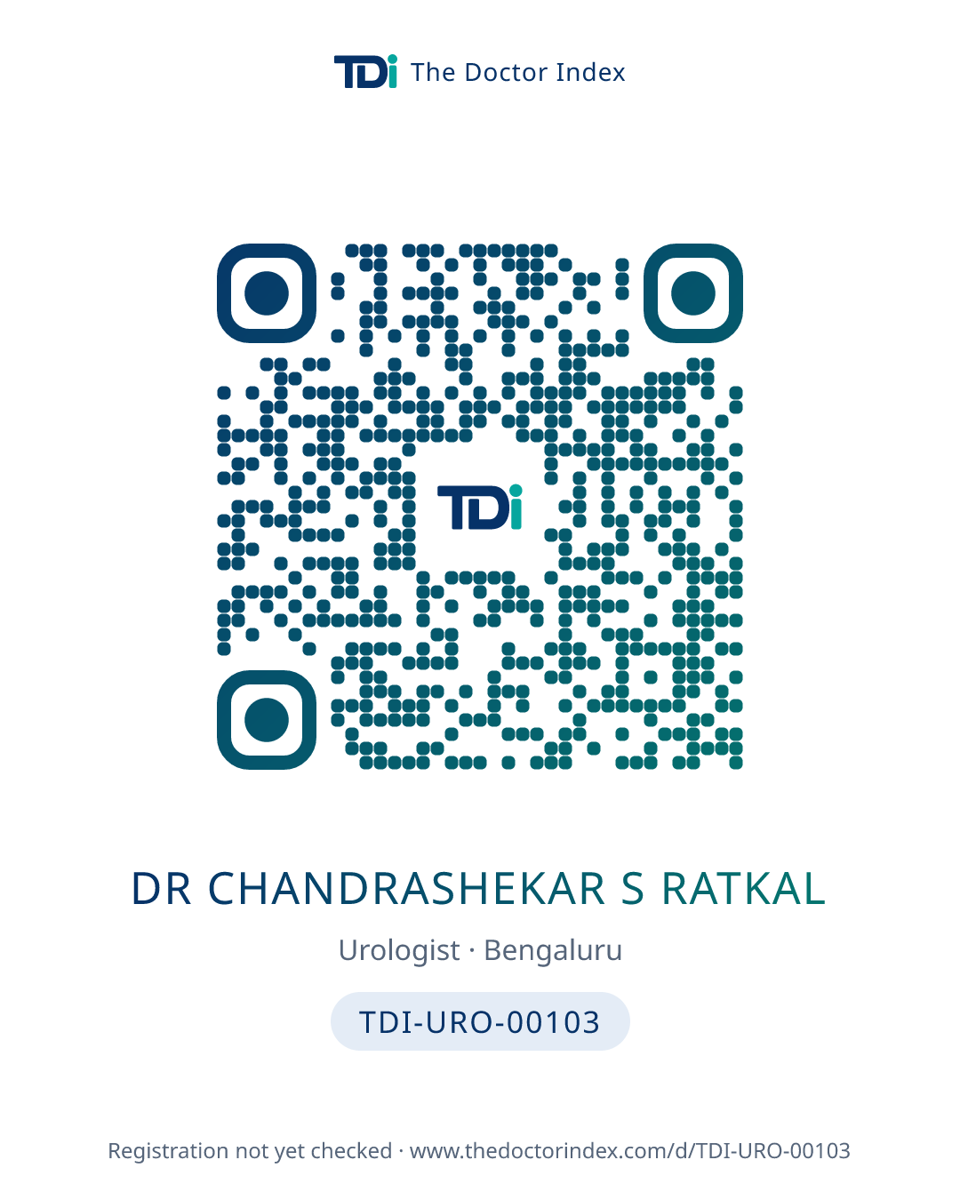 QR card for Dr Chandrashekar S Ratkal, TDI-URO-00103