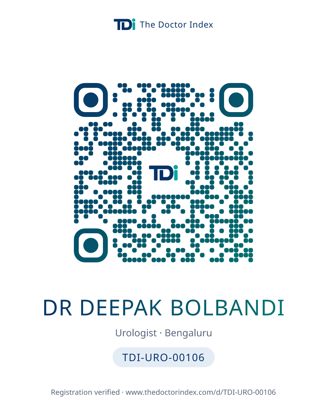 QR card for Dr Deepak Bolbandi, TDI-URO-00106
