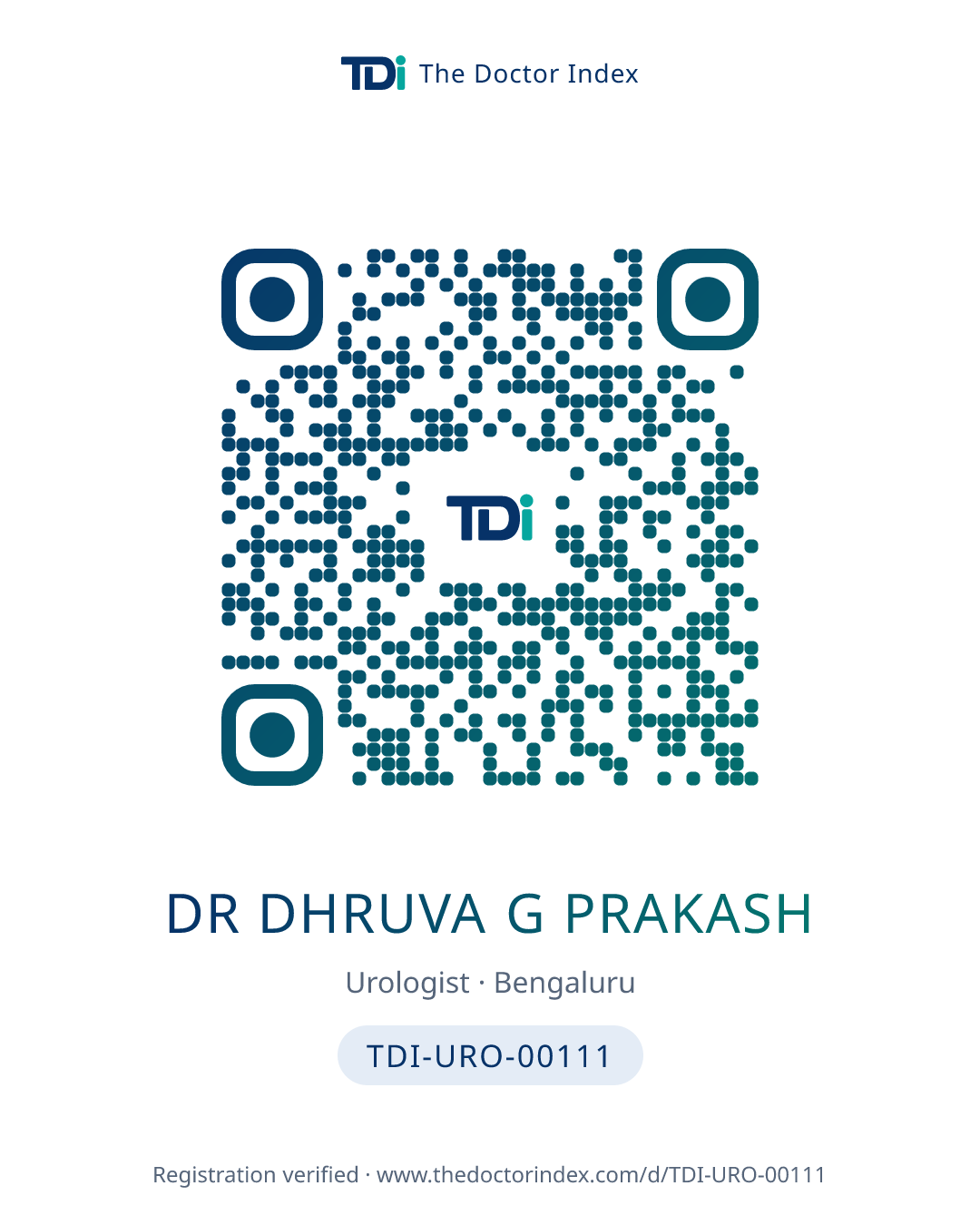 QR card for Dr Dhruva G Prakash, TDI-URO-00111