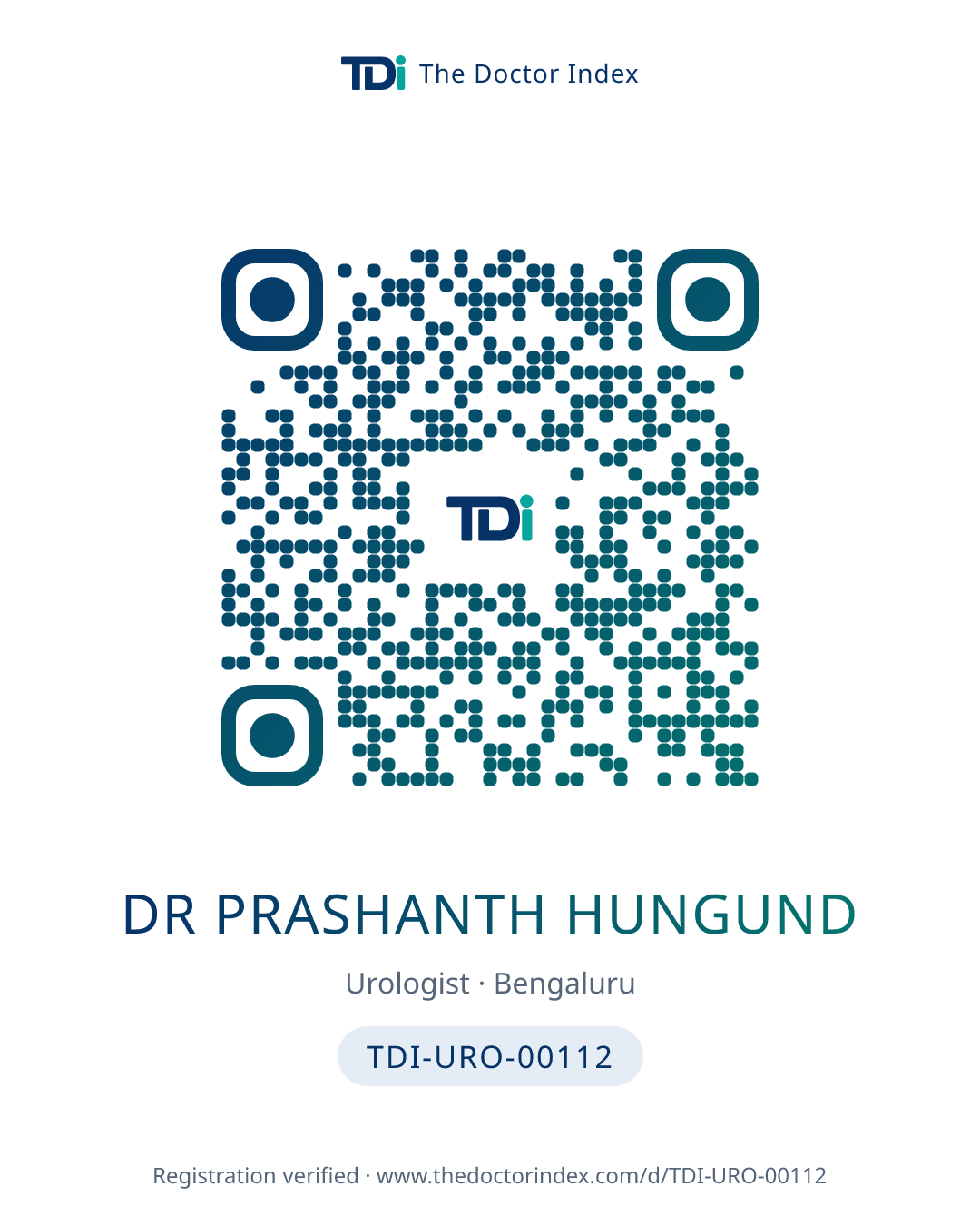 QR card for Dr Prashanth Hungund, TDI-URO-00112