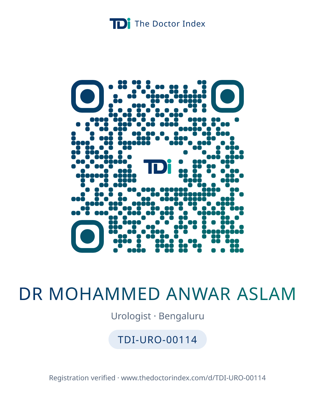 QR card for Dr Mohammed Anwar Aslam, TDI-URO-00114