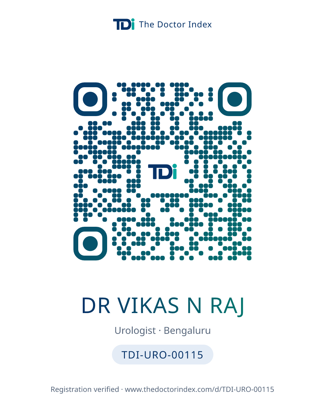 QR card for Dr Vikas N Raj, TDI-URO-00115