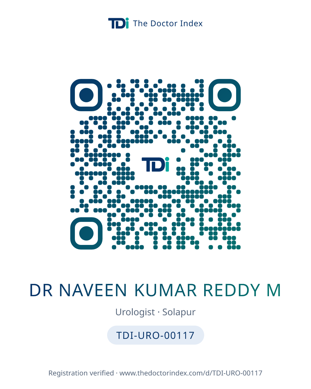 QR card for Dr Naveen Kumar Reddy M, TDI-URO-00117