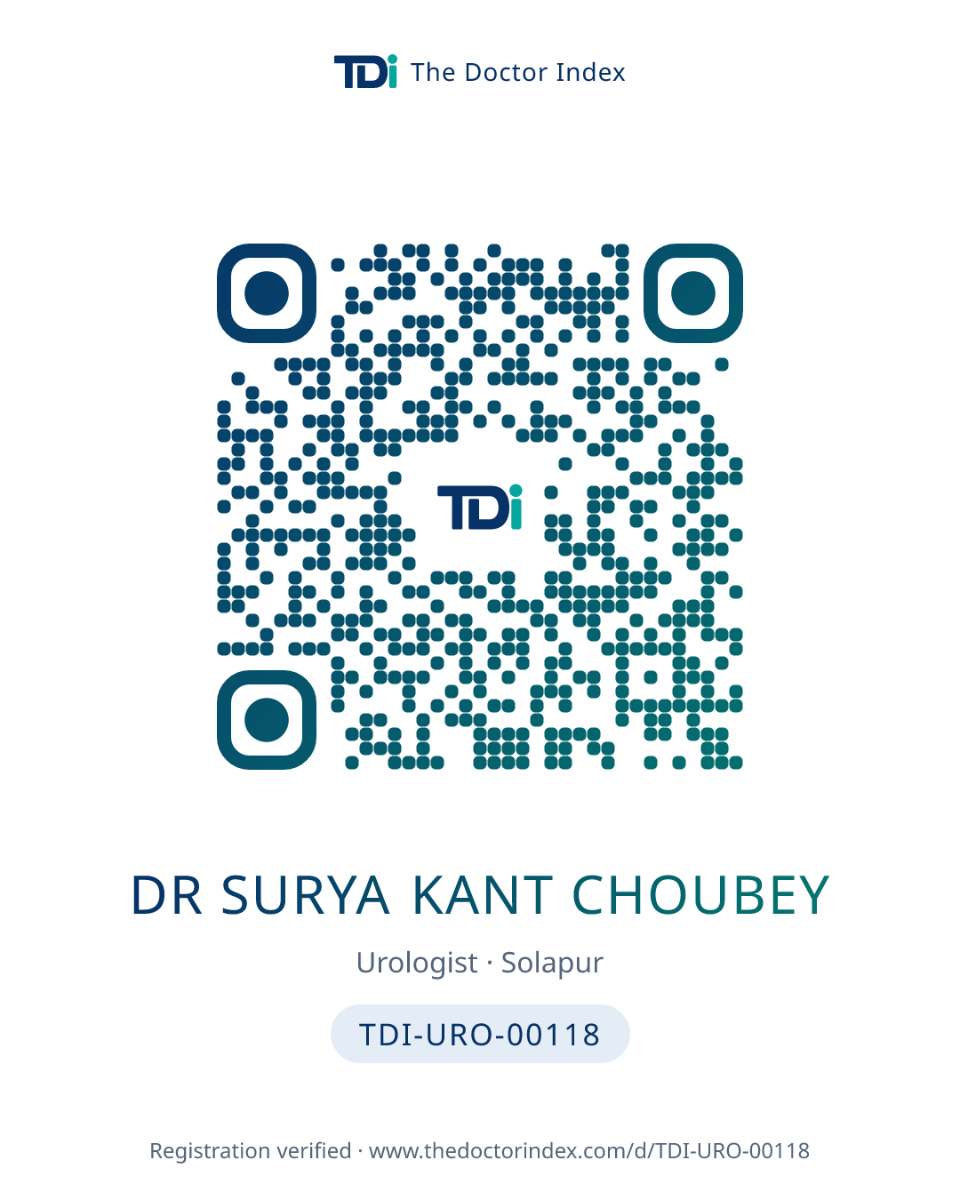 QR card for Dr Surya Kant Choubey, TDI-URO-00118