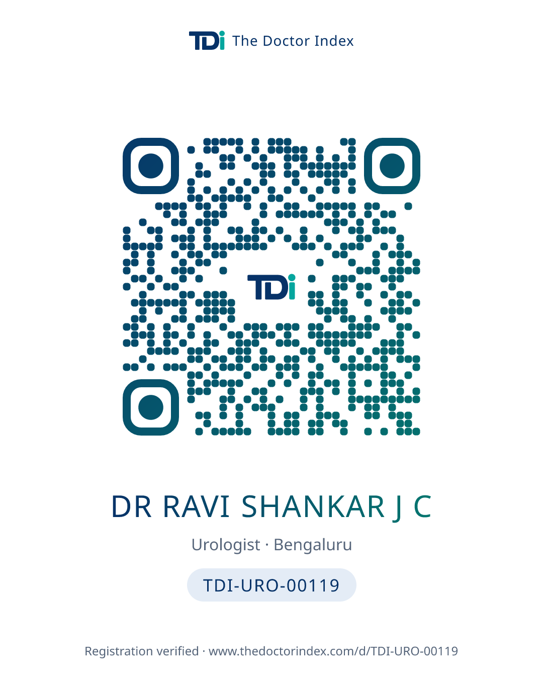 QR card for Dr Ravi Shankar J C, TDI-URO-00119