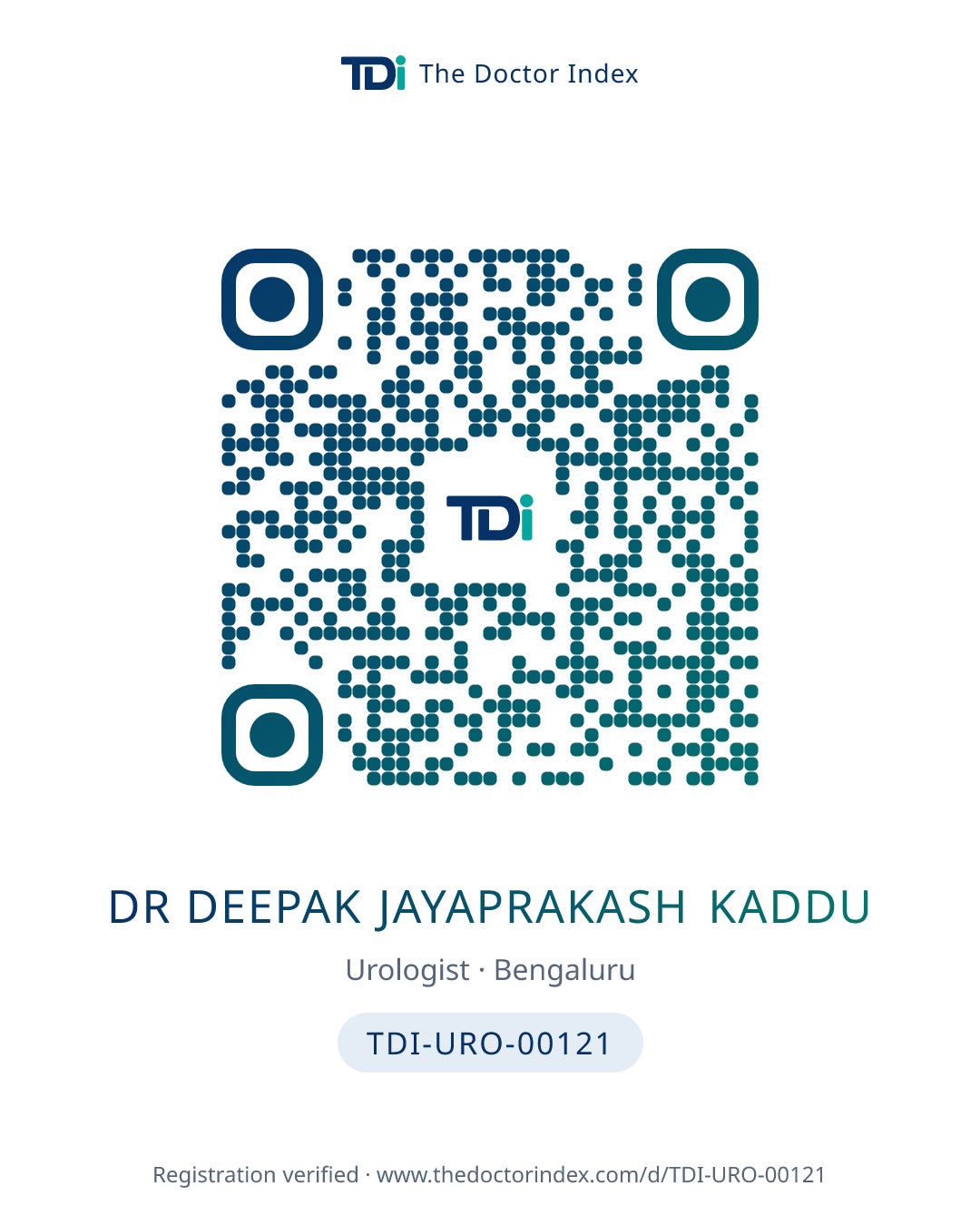 QR card for Dr Deepak Jayaprakash Kaddu, TDI-URO-00121