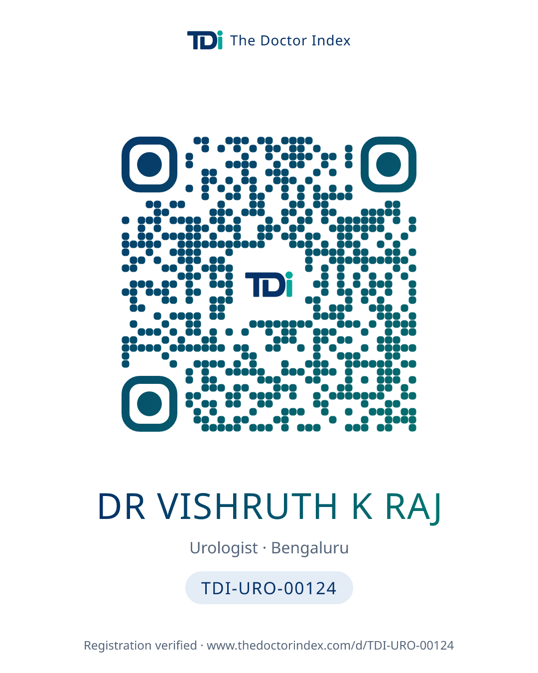 QR card for Dr Vishruth K Raj, TDI-URO-00124