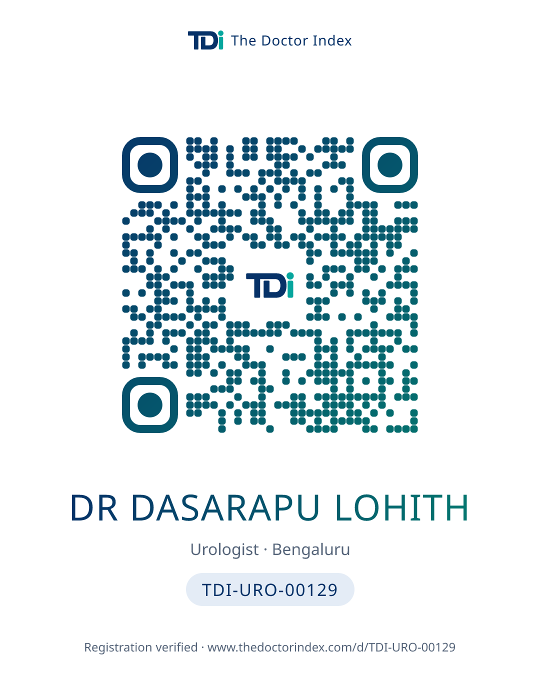 QR card for Dr Dasarapu Lohith, TDI-URO-00129