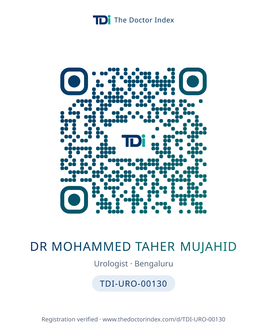 QR card for Dr Mohammed Taher Mujahid, TDI-URO-00130