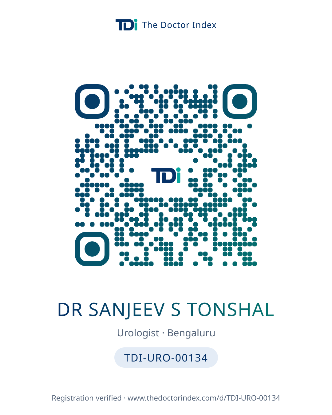 QR card for Dr Sanjeev S Tonshal, TDI-URO-00134
