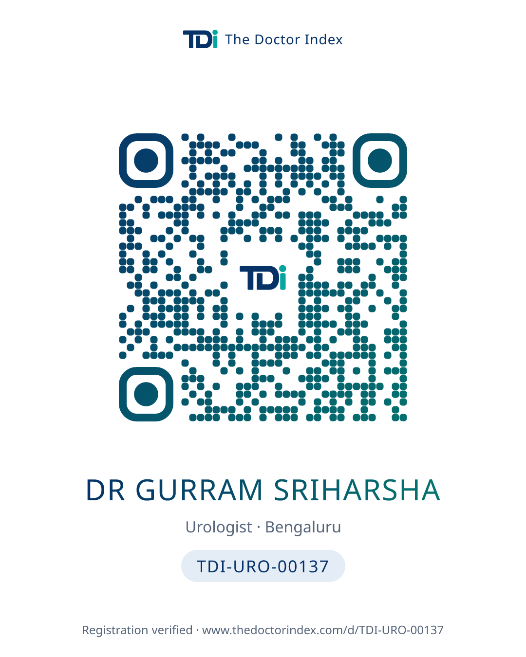 QR card for Dr Gurram Sriharsha, TDI-URO-00137