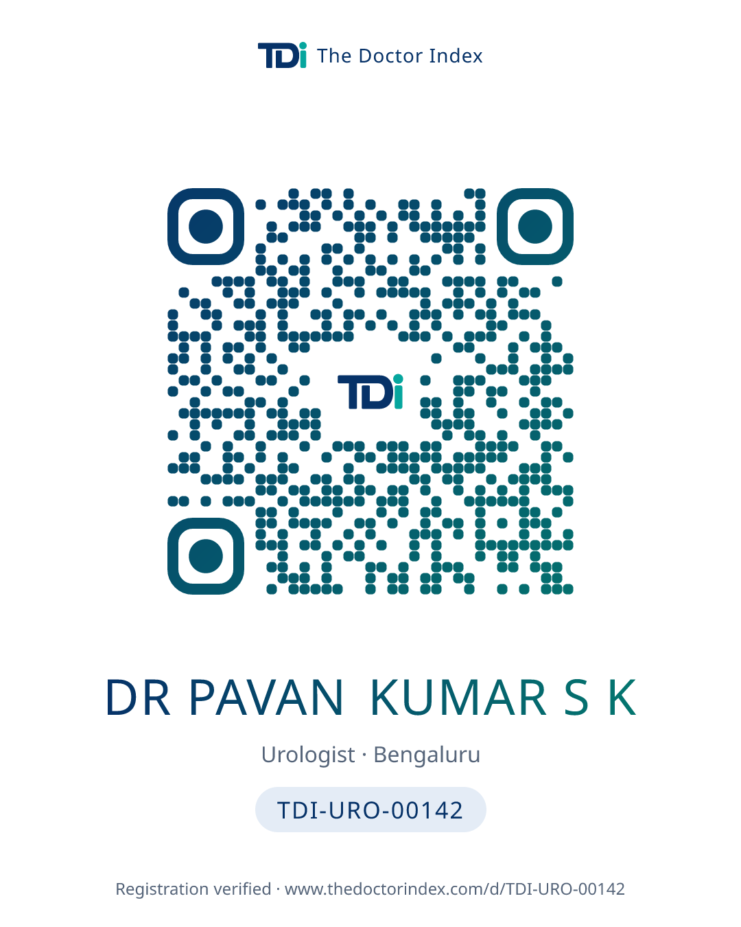 QR card for Dr Pavan Kumar S K, TDI-URO-00142
